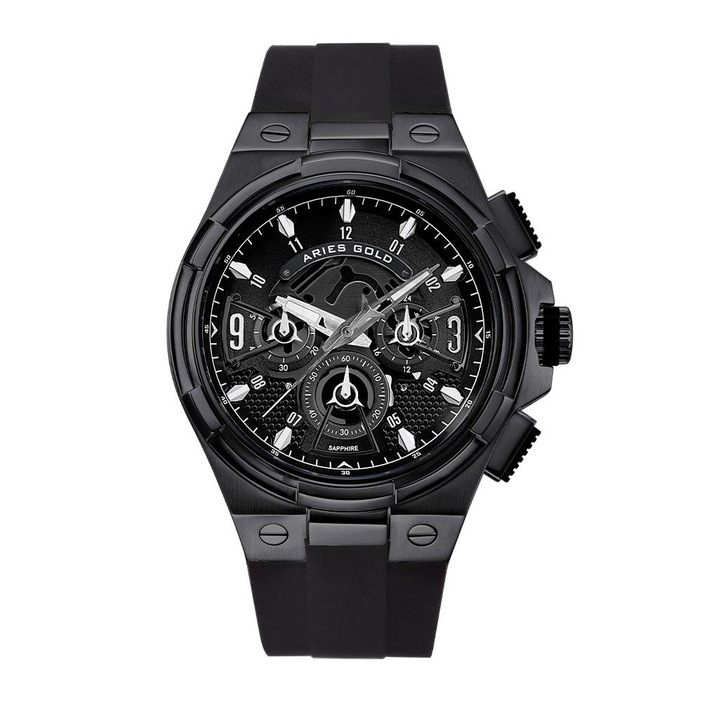 ARIES GOLD ANALOG LIGHTNING GOLD STAINLESS STEEL G 7016 BK-BK BLACK RUBBER STRAP MEN'S WATCH